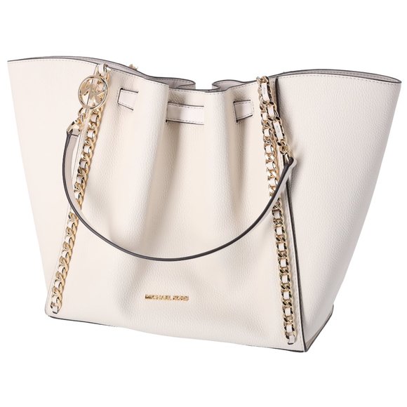 Michael Kors Mina Large East West Shoulder Bag Tote Pebbled Leather Light Cream - Picture 5 of 10